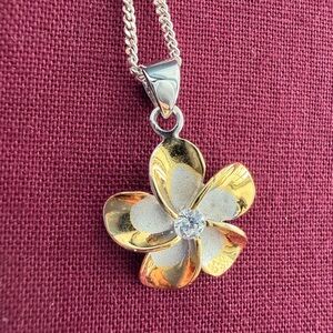 Gold and Silver Flower Pendant Necklace